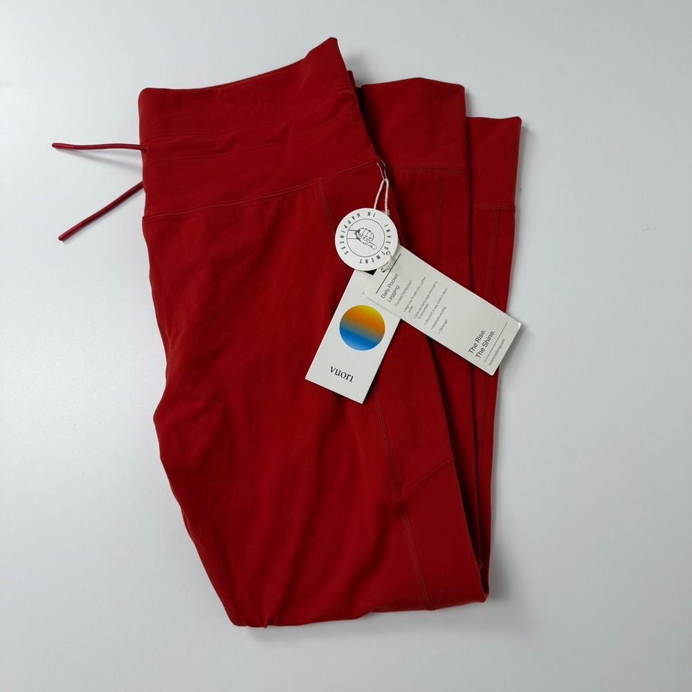 Vuori Daily Pocket Legging Womens XL Ruby Red High Rise Drawstring VW490 NEW